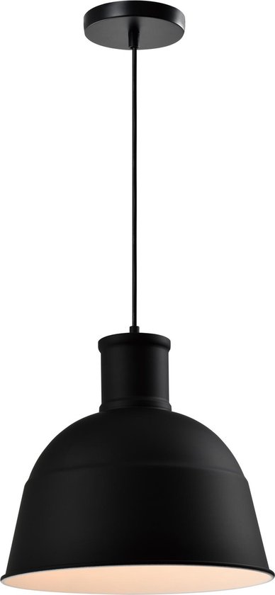 QUVIO Hanglamp industrieel - Lampen - Plafondlamp - Leeslamp - Verlichting - Keukenverlichting - Lamp - Fabriekslamp rond - E27 Fitting - Voor binnen - Met 1 lichtpunt - D 33 cm - Zwart