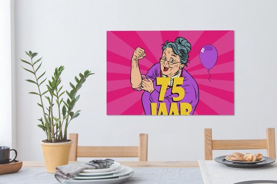 Tableau sur toile Femme - Anniversaire 75 ans - Ballon - 60x40 cm - Décoration murale
