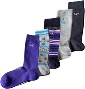 Combinatie pakket van zwarte, grijze, paarse en blauwe sokken | Heren - dames sokken | 5 paar | Maat 43 - 46 | Hoge kwaliteit | Snelle levering