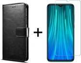 Xiaomi Redmi Note 8 Pro hoesje bookcase met pasjeshouder zwart wallet portemonnee book case cover - 1x Xiaomi Redmi Note 8 Pro screenprotector