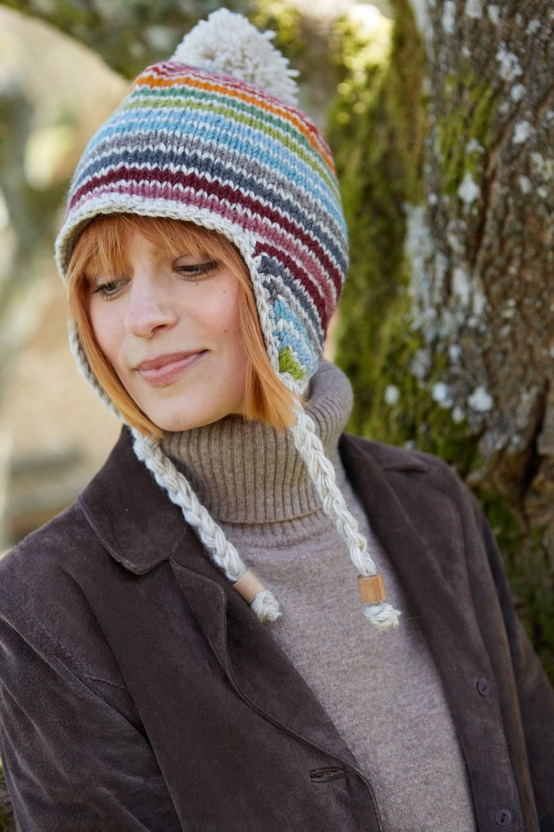 Hoxton Chullo - Nepal muts - Wollen muts - pompon - oor flappen - gevoerd - Fair trade — cadeau in Mode & Accessoires - foto 4