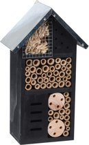 Vlinderhuis/bijenhuis/wespenhotel voor insecten 26 cm zwart met metalen dak - Tuindecoratie - Diervriendelijk - Lieveheersbeestjehuis