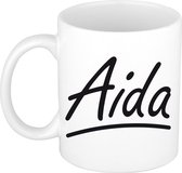 Aida naam cadeau mok / beker sierlijke letters - Cadeau collega/ moederdag/ verjaardag of persoonlijke voornaam mok werknemers