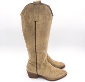 SmileFavorites® Dames Cowboylaarzen met Hak - Suedine - Taupe Khaki - Maat 37