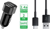 PowerCharge 2.4A Autolader USB Oplader Auto met USB-C Kabel - Sigarettenaansteker Auto Lader Adapter Dubbele USB Poort -Geschikt voor OPPO Find / OPPO Reno / OPPO Watch / OPPO Mirror / OPPO A