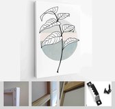 Minimalistic Watercolor Painting Artwork. Earth Tone Boho Foliage Line Art Drawing with Abstract Shape - Modern Art Canvas - Vertical - 1937930767 - 50*40 Vertical