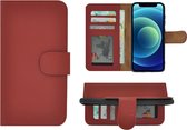 iPhone 13 Hoesje - Bookcase - Portemonnee Hoes Echt leer Wallet case Rood