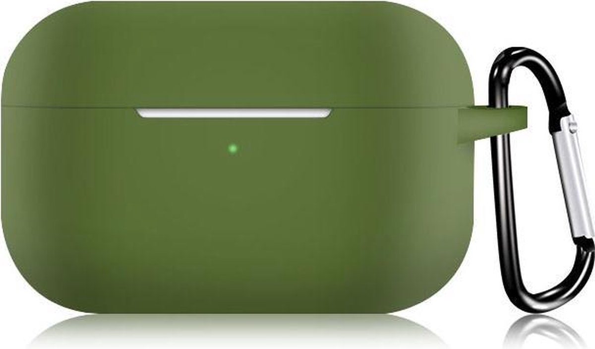 Apple AirPods Pro Hoesje Groen met Clip - Groen- Siliconen - Case - Cover - Soft case - Donker Groen