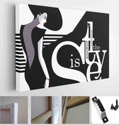 Itsallcanvas - Schilderij - Fashion Quote With Woman In Style Pop Art Art Vertical Horizontal - Multicolor - 75 X 115 Cm