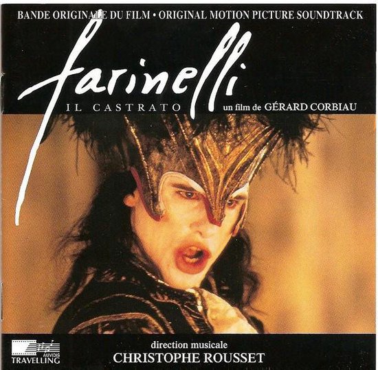 Bande Originale du Film Farinelli Il Castrato, met een man in een historisch kostuum en een kroon.