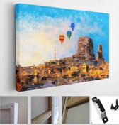 Itsallcanvas - Schilderij - Oil Painting Air Balloon In Cappadocia. Turkey Art Horizontal Horizontal - Multicolor - 40 X 50 Cm