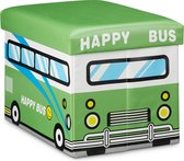 Relaxdays poef met opbergruimte voor kinderen - speelgoedkist - kinderhocker - met print - Happy Bus