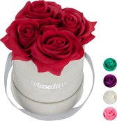 Relaxdays flowerbox - rozenbox - rozen in box - 4 kunstbloemen - bloemenboeket - decoratie - rood