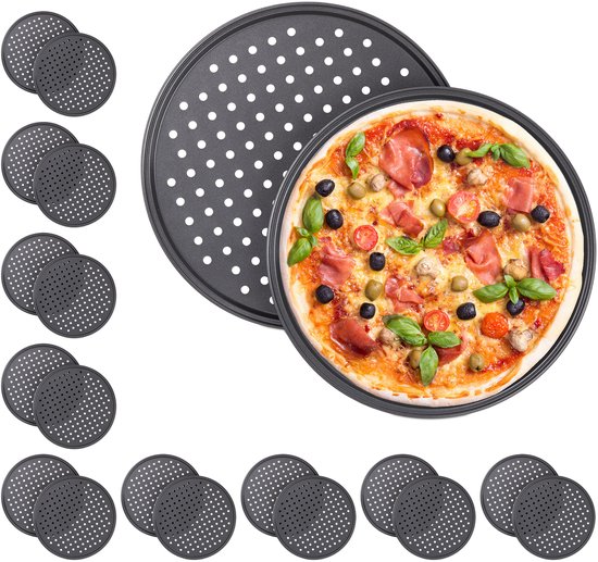 20x pizzaplaat rond - pizza bakplaat - rond - antiaanbaklaag - geperforeerd