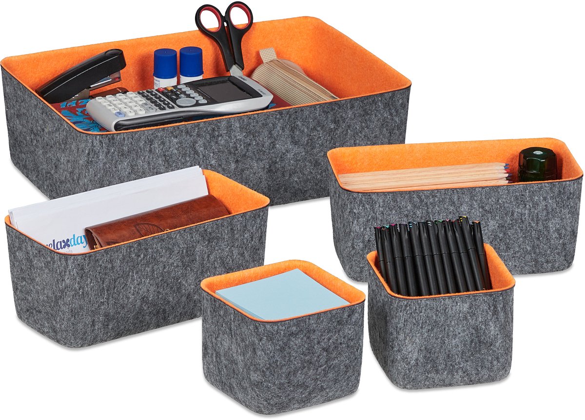 lade organizer vilt - 5-delige set - bureau - badkamer - kledingkast - grijs-oranje