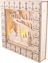 WDMT™ Adventskalender - dorp | 30 x 6,5 x 30 cm | Houten kerst adventskalender met 24 kleine vakjes | Inclusief lichtbron