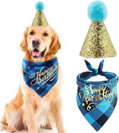 2-delige Honden verjaardags set Happy Birthday blauw - hond - verjaardag - bandana - feestmuts
