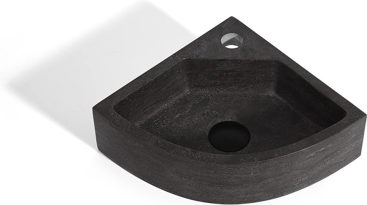 Mawialux toilet fontein - Natuursteen - 30x30x10cm - Hoekmodel - Zwart
