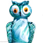 Glass Garden Deco - Tuindecoratie - Handgemaakte glassculptuur - Klein Uil - Jade - H=22 cm