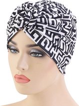 Hijab – Hoofddeksel – Afrikaans – Tulband – Blauw – Muts – Sporthoofddoek – Hoofddoek- Haarband – Zwart/Wit