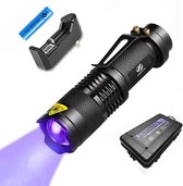 BrightWise® UV Zaklamp Pro Inclusief Oplaadbare Batterij & Oplader & Opberghoes – Blacklight zaklamp - UV lamp - Ultra violet lamp - Sporen detector - Aluminium - Waterbestendig - Zakformaat 