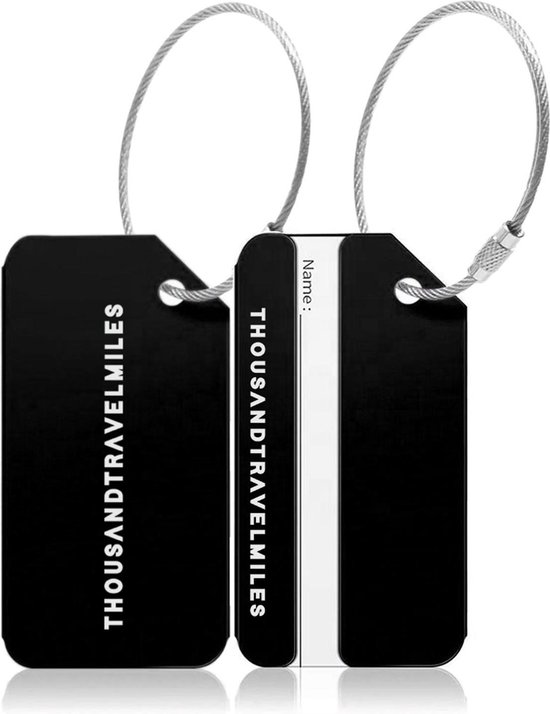 Foto: Bagagelabel zwart 2 stuks kofferlabel aluminium reisaccessoires kofferlabels bagagelabels voor koffers luggage tag kofferlabel bagagelabel