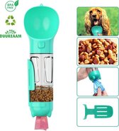 Multifunctionele waterfles ® - Waterfles 350ml - honden fles water -Turquoise - Honden bidon - Honden Drinkfles  Incl. Poepzakjes - Lek Vrij - Voor Onderweg