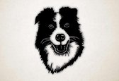 Wanddecoratie - Vrolijke Border Collie hond - XS - 30x22cm - Zwart - muurdecoratie - Line Art