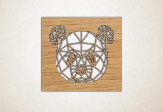 Line Art - Panda vierkant - M - 60x66cm - Eiken - geometrische wanddecoratie