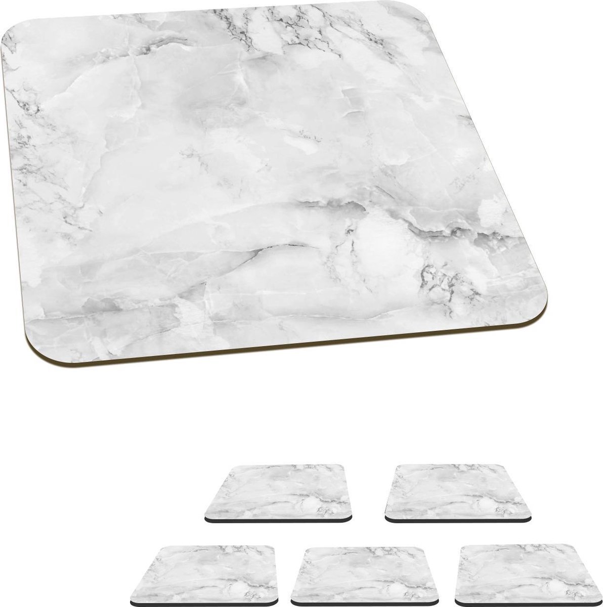 Onderzetters voor glazen - Marmer - Plamuur - Wit - 10x10 cm - Glasonderzetters - 6 stuks