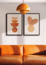 Fotowand Geometrie Vormen - Abstracte Kunst Prints - Poster Set van 2 - 70x50 cm - Grafisch Design - Art - Bruin & Oranje