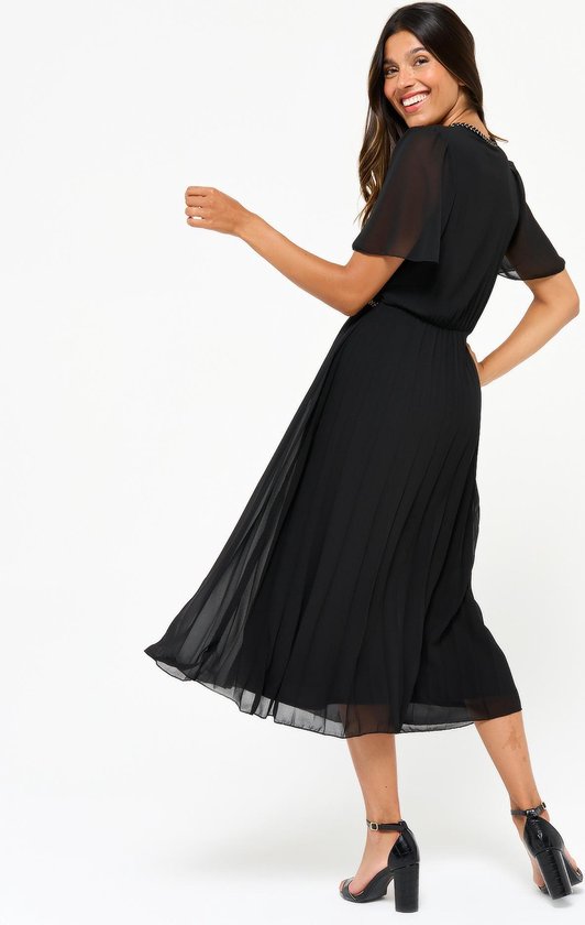 Lola Liza Lange jurk met korte mouwen en plisse - Black - Maat 44 | bol.com