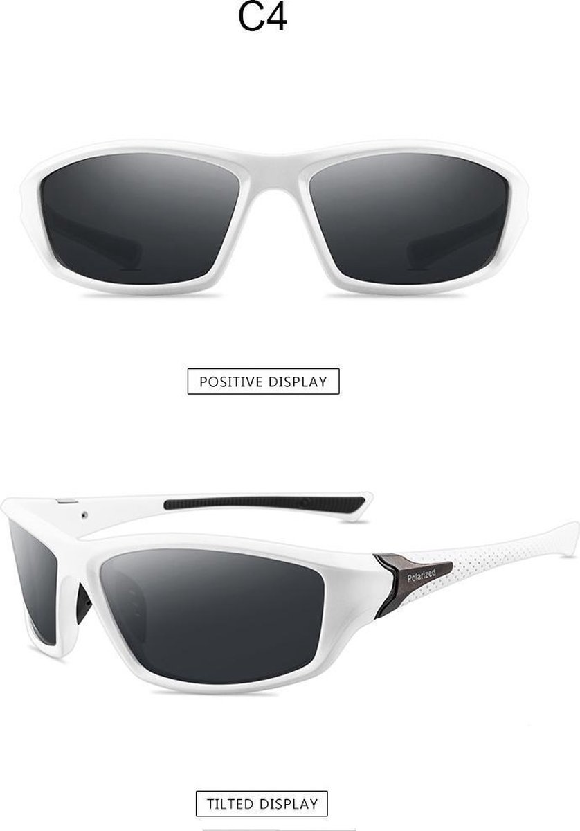 Sport/bikers zonnebril gepolariseerd UV 400 kleur wit