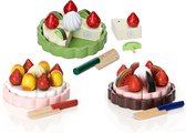 Set Van 3 Speelgoed Fruittaarten - Chocolade / Aardbeien / Kiwi - Met Velcro - Hout