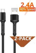 2x USB-C Data- en Laadkabel - 2.4A Snellader Kabel - Fast en Quick Charge Oplaadkabel - Type C Naar USB-A - Oplaadsnoer Telefoon - Laptop - Samsung Galaxy en Note - Sony - OnePlus - Gevlochte