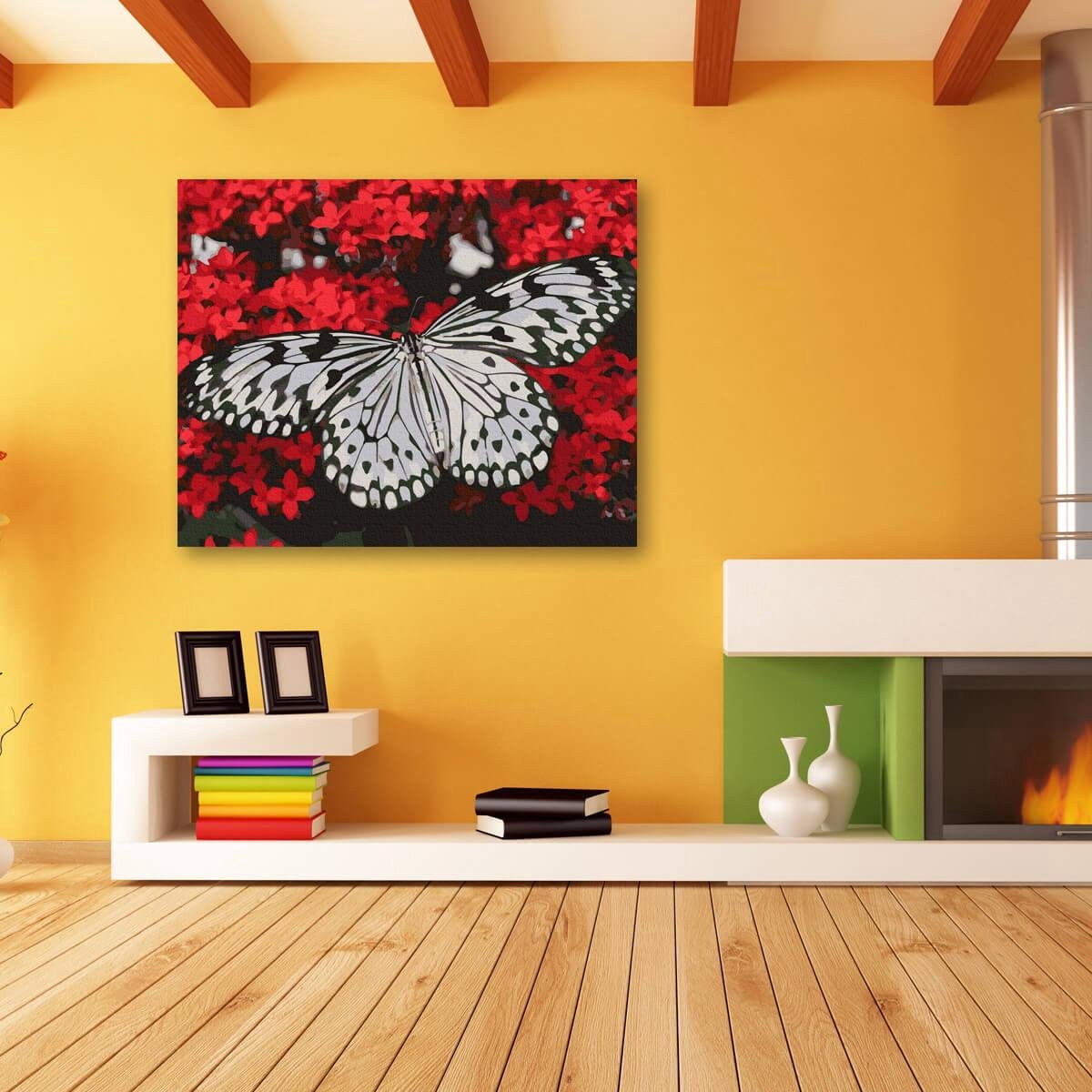 Schilderen Op Nummer Volwassenen DIY Paint By Number Compleet Hobby Pakket op Frame met Vernis - ®Arty Bee - Zwart & Wit Vlinder 50x40cm — afbeelding 5