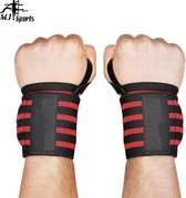 MJ Sports Premium Wrist Wraps Set 2 Stuks Rood - Fitness Polsbanden - Versteviging & Versterking Sport - Bandage - Steun - Support - Deadlift - Bankdrukken - Crossfit - Calisthenics - Bodybuilding - Powerlifting - Krachttraining - Straps - Polsbrace