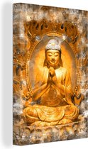 Boeddha schilderij - Gouden boeddha - Meditatie - Abstract - Canvas Boeddha - Wanddecoratie - 20x30 cm