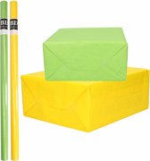 4x Rollen kraft inpakpapier pakket geel/groen lente/Pasen 200 x 70 cm/cadeaupapier/verzendpapier/kaftpapier