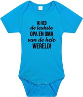 Leukste opa en oma tekst baby rompertje blauw jongens - Cadeau opa en oma - Babykleding 92 (18-24 maanden)