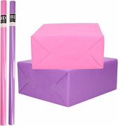 4x Rollen kraft inpakpapier pakket roze/paars voor meisjes/dames 200 x 70 cm/cadeaupapier/verzendpapier