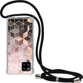 Casetastic Samsung Galaxy A42 (2020) 5G Hoesje met koord - Lanyard Case - Soft Pink Gradient Cubes Print