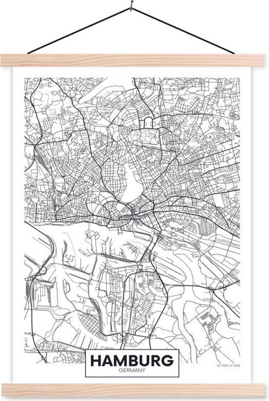 Porte-affiche avec affiche - Affiche scolaire - Carte - Hambourg - Allemagne - Simple - 60x80 cm - Lattes vierges