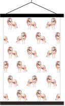 Posterhanger incl. Poster 40x60 cm - Schoolplaat - Leeuw - Illustratie - Patroon - Textielposter - Zwarte latten