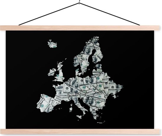 Posterhanger incl. Poster - Schoolplaat - Kaart - Europa - Geld - 150x100 cm - Blanke latten