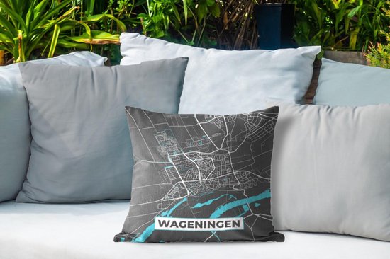 Coussin de jardin - Carte - Wageningen - Grijs - Blauw - 40x40 cm - Résistant aux intempéries