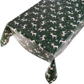 Tafelzeil Xmas Deer Groen -  140 x 200 cm - Groen tafellaken - Tafelkleed plastic - Voor buiten en binnen - Verschillende maten - Geleverd in een koker