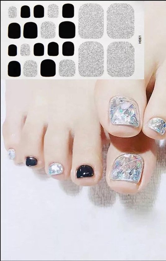 teen nagel stickers nailart zwart glitter zilver nail art sticker kalknagel verbergen teennagel H061