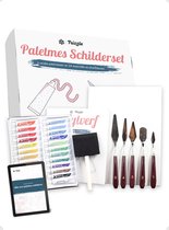Trizzle Paletmes Schilderen Set – 5x Schildersmes 24x Acrylverf Tubes en Canvas Schildersdoek - Paletmessen met Verf en Paneel