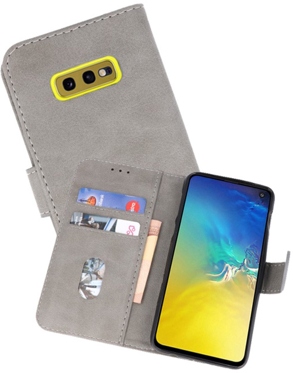 Hoesje Geschikt voor de Samsung Galaxy S10e - Kaarthouder Book Case Telefoonhoesje - Grijs